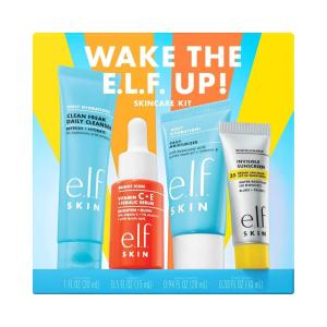 imageelf SKIN Wake the elf Up Skincare Kit TravelSize Hydrating Face Cleanser Sunscreen Moisturizer ampamp Brightening Serum Vegan ampamp CrueltyFreeWake the elf Up Skincare Kit